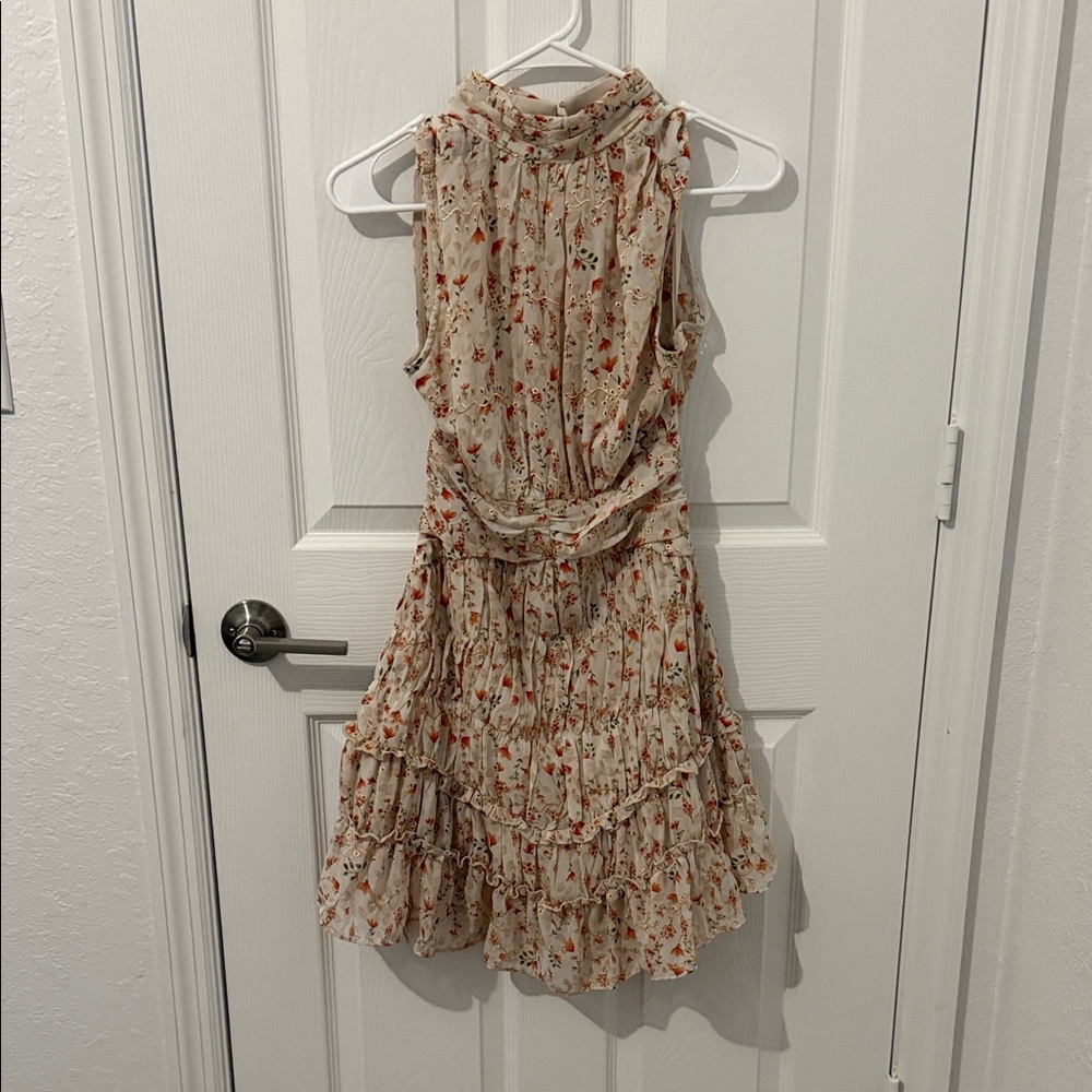 Floral Sleeveless Dress - Cream, floral, gold accents